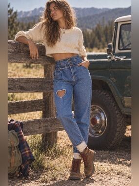 Vintage 1980s Braxton Womens Mom Jeans JR 3 High Waist Heart Cut Out Bareback